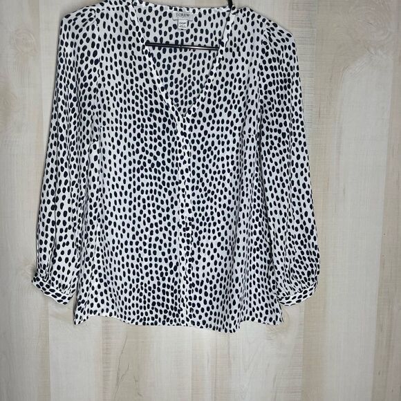 J. Crew white black blue v neck blouse top long sleeve, size 00 petite - Picture 3 of 11